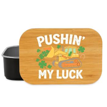 Pushin’ My Luck Funny St Patrick’s Bulldozer - Lunch Box - black - Front