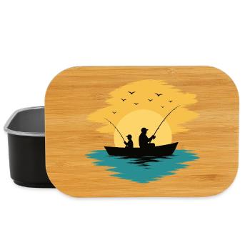 Dad Child Fishing Boat Sunset Shirt - Lunch Box - black - Front