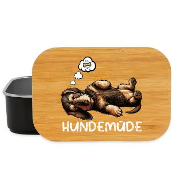 Hundemüde Rauhaardackel Dackel Dackelbesitzer  - Lunch Box - Schwarz - Vorne