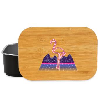 80s Synthwave Neon Flamingo Retro - Lunch Box - Schwarz - Vorne