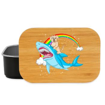 Verspielter Golden Retriever reitet Hai unter Regenbogen - Lunch Box - Schwarz - Vorne