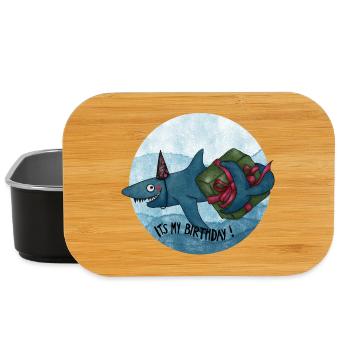 Geburtstagshai mit Geschenk - Lunch Box - Schwarz - Vorne
