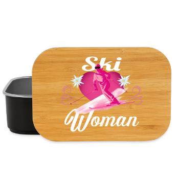 Ski Frau Retro Rosa Skifahren  - Lunch Box - Schwarz - Vorne