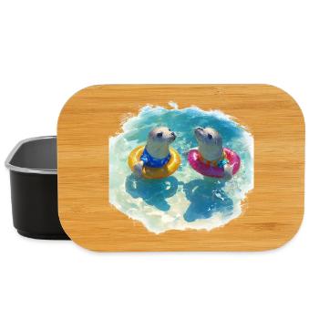 Fröhliche Seehunde mit Poolreifen - Lunch Box - Schwarz - Vorne