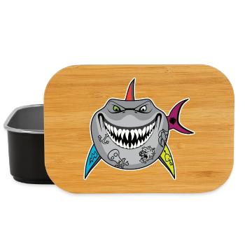 Dessin animé de requin tatoué avec des nageoires de crâne - Boîte à goûter - noir - Devant