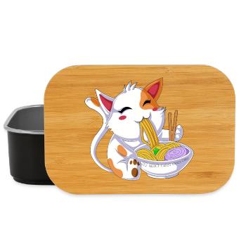 Cat Eating Ramen - Lunch Box - black - Front