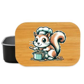 Cute cartoon squirrel cooking spaghetti - Lunch Box - black - Front