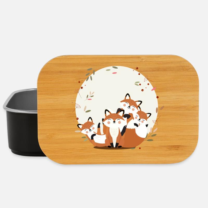 Fröhliche Fuchsfamilie–Harmonisches Waldtierdesign - Lunch Box - Schwarz