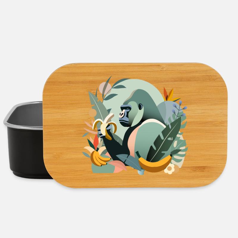 Stolzer Gorilla mit Banane in tropischer Umgebung - Lunch Box - Schwarz