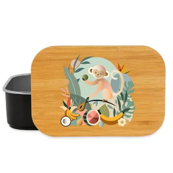 Playful monkey with tropical fruits - Lunch Box - black - Front