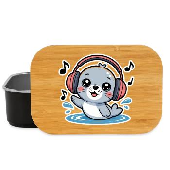 Cute seal with headphones and music notes - Lunch Box - black - Front