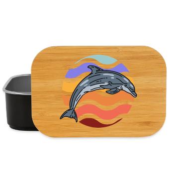 Dolphin in wave pattern - Lunch Box - black - Front