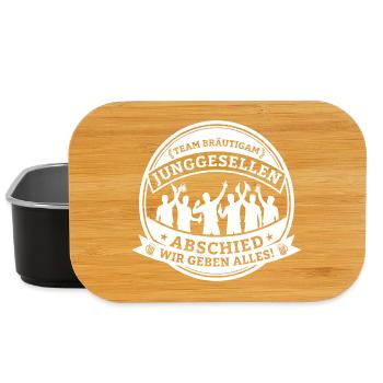 Team Bräutigam: Bachelor party – We give it our all! - Lunch Box - black - Front