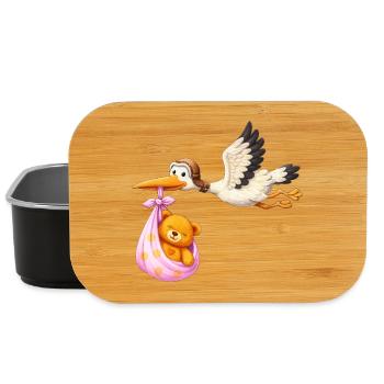 Baby Mädchen Storch mit Teddy im Tuch Geschenk - Lunch Box - Schwarz - Vorne