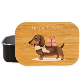 Special Delivery Dachshund Gift Christmas - Lunch Box - black - Front