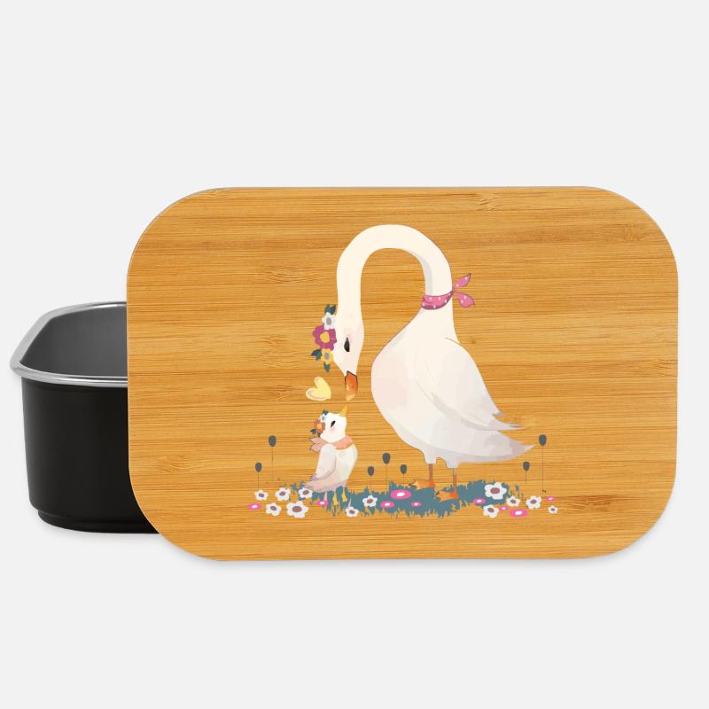 Two swans in flower meadow style - Lunch Box - black