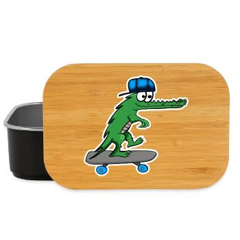 Krokodil mit Skateboard und Mütze - Lunch Box - Schwarz - Vorne