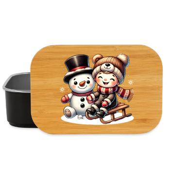 Schneemann und lachendes Kind – pure Winterfreude - Lunch Box - Schwarz - Vorne