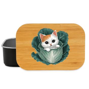 Chaton jetant un coup d’œil à partir d’une feuille de chou - Boîte à goûter - noir - Devant