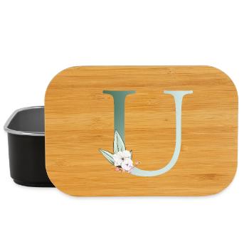 U Monogramme, Floral, Personnalisable - Boîte à goûter - noir - Devant
