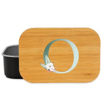 o Monogramme, Floral, Personnalisable - Boîte à goûter - noir - Devant