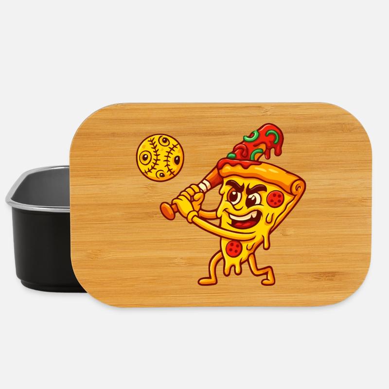 Pizzastück Baseballspieler Cartoon Design - Lunch Box - Schwarz
