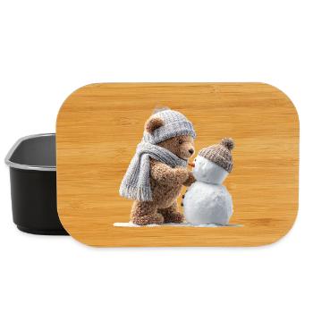 Winter teddy bear and snowman - Lunch Box - black - Front