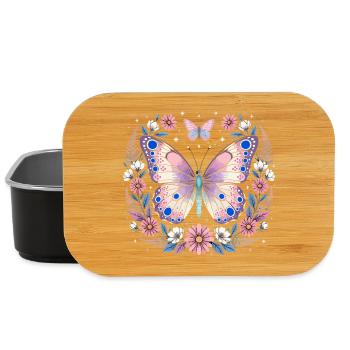Pastel butterfly in a wreath of flowers - Lunch Box - black - Front