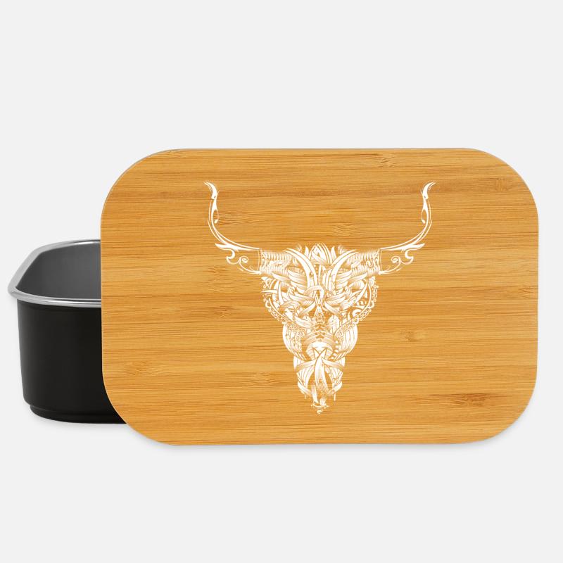 aufwendig gestalteter weißer Stier Schädel - Lunch Box - Schwarz