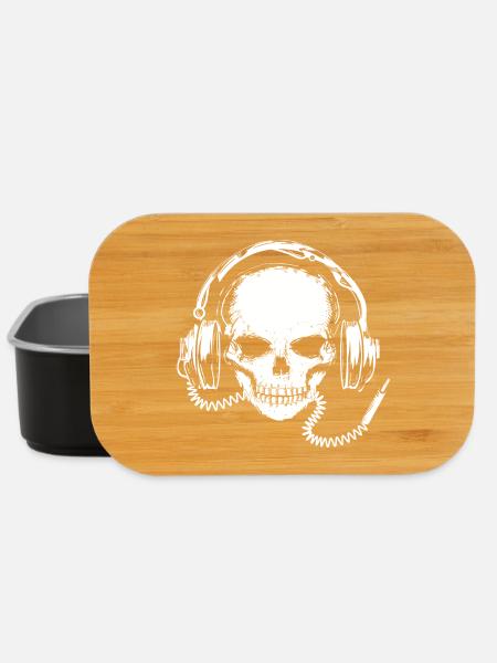 weiße Totenkopf Zeichnung mit Kopfhörer - Lunch Box - Schwarz