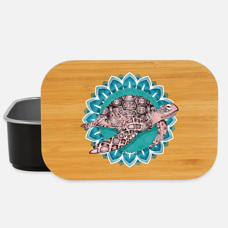 faszinierendes Mandala mit Meeresschildkröte - Lunch Box - Schwarz