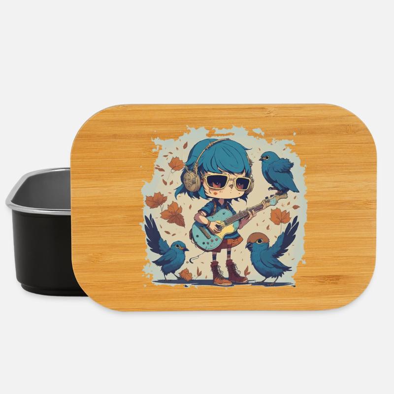 Mädchen mit Gitarre im Herbst - Lunch Box - Schwarz