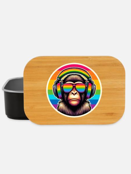Monkey Headphones Glasses Rainbow Colorful - Lunch Box - black