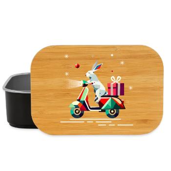 Hase auf einem Roller,mit Geschenk für Weihnachten - Lunch Box - Schwarz - Vorne