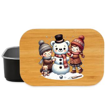 Winterspaß: Kinder bauen einen Teddy-Schneemann - Lunch Box - Schwarz - Vorne