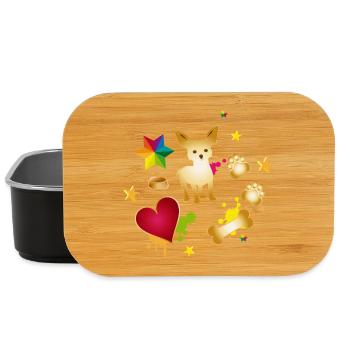 Goldener Chihuahua mit bunten Hunde-Accessoires - Lunch Box - Schwarz - Vorne