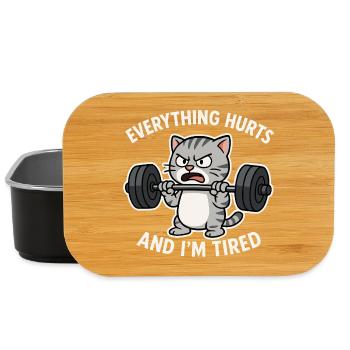 Angry Cat Lifting Barbell Illustration - Lunch Box - black - Front