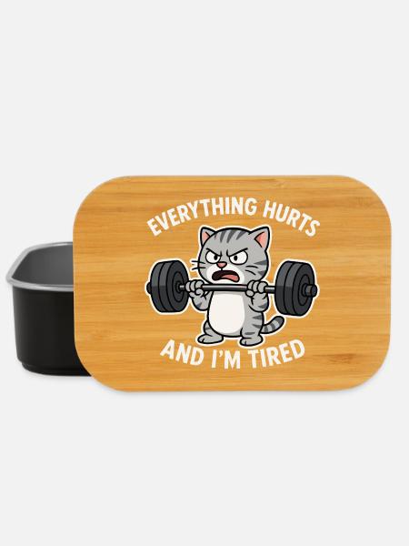 Wütende Katze hebt Langhantel Illustration - Lunch Box - Schwarz