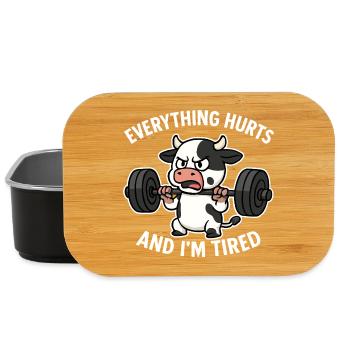 Angry Cow Lifting Weights Illustration - Lunch Box - black - Front