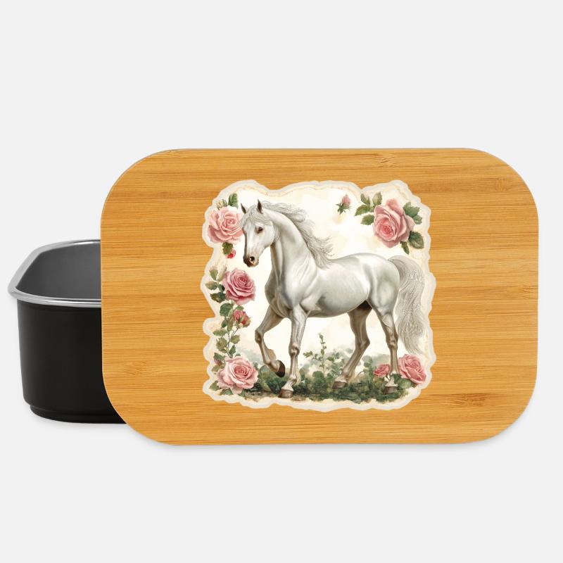 Pferd Vintage Blumen - Lunch Box - Schwarz