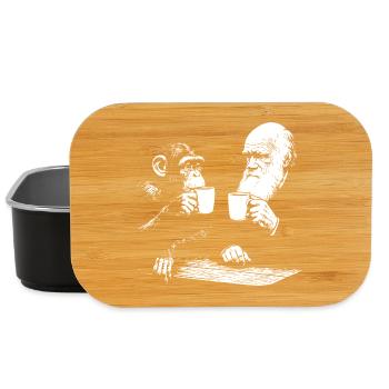 Darwin and monkey drinking Coffee  - Lunch Box - black - Front