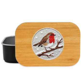 Robin embroidered on a twig (printed) - Lunch Box - black - Front