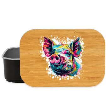 Pop Art Pig Head Color Explosion - Lunch Box - black - Front
