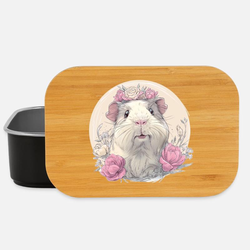 Meerschweinchen mit Blumen - Lunch Box - Schwarz