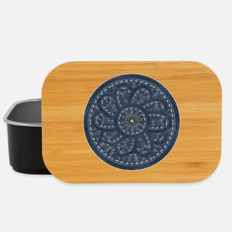 Jeans Muster Blume indie Kreis Deko Geschenk - Lunch Box - Schwarz