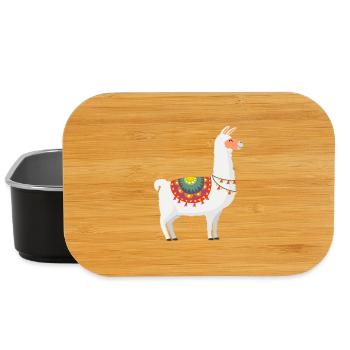 Süßes Alpaka im bunten Poncho - Lunch Box - Schwarz - Vorne