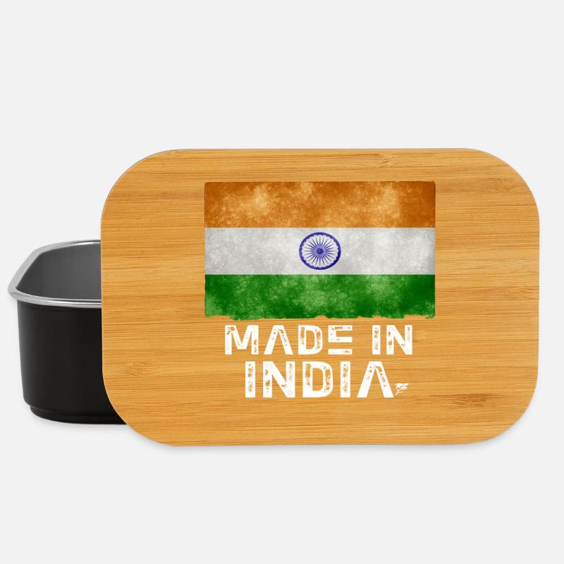Made in India Flag Stencil Tee - Lunch Box - black