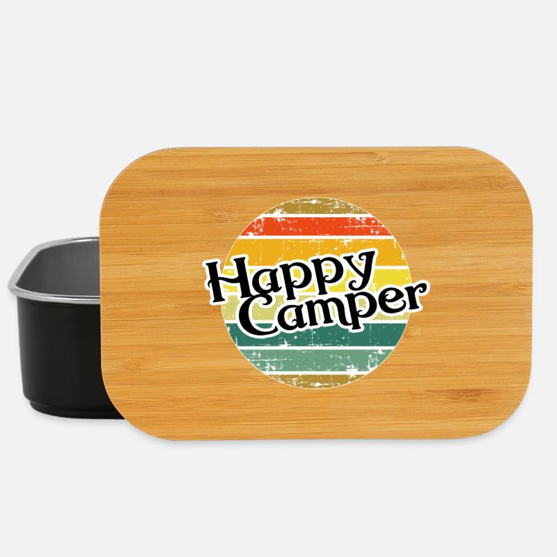 Happy Camper / Retro Vintage Camper Camping - Lunch Box - black