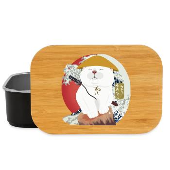 Chat samouraï assis sur le bois - Boîte à goûter - noir - Devant