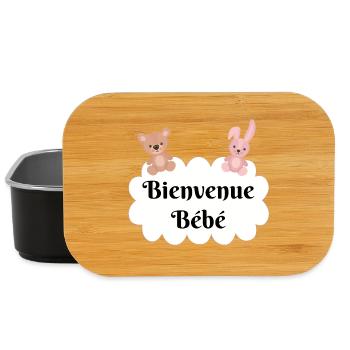 Bienvenue bébé ourson lapin nuage cadeau naissance - Boîte à goûter - noir - Devant